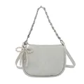 Fashionable light green pleated crossbody bag for women with pearl bow charm and chain handle - With Pendant / Green