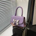 Mini lavender crossbody bag with silver bow metal buckle and chain strap - Purple