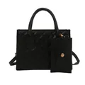 Klassische schwarze gesteppte Henkeltasche mit passender Geldbörse und Goldakzenten - Schwarz