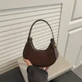 Mini crescent-shaped handbag in dark brown faux suede and smooth leather blend - Coffee