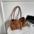 Minimalist brown suede large tote bag with buckle detail and slim shoulder straps - Brown