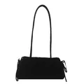 Minimalist black lamb wool shoulder bag with stylish side drawstring bow details - Basic Style / Black