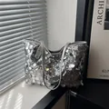 Fashion silver sequin tote bag with large reflective circular discs for women - Silver