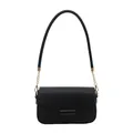 Bolso de hombro elegante en cuero PU negro con cadena dorada y hebilla metálica - Negro