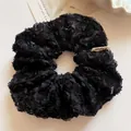 Elegant black lace scrunchie with 3D rose pattern and vintage mesh fabric design - Black Floral Knit Scrunchie