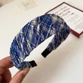 Chic blue and white plaid padded headband with pleated fabric and sponge filling - Blue Plaid Headband