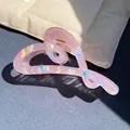 Translucent heart hair claw clip in iridescent pink for elegant hairstyling - Pink Purple Large Heart