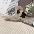 Iridescent pearl finish large shark hair claw clip with strong metal spring for thick hair - Cross Twisted Large Claw / Beige