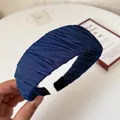 Elegant blue pleated fabric headband with premium denim texture and comfortable wide design - Blue Headband