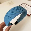Light blue pleated fabric headband with wide design and soft textured finish for women - Light Blue Headband