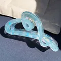 Iridescent light blue translucent heart hair claw clip with holographic resin finish - Heart Vortex Claw / Cyan
