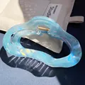 Blue marble texture resin hair claw clip with transparent finish and golden metal spring - Wavy Cloud Claw / Mint Green