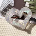 Hollow heart-shaped hair claw clip with iridescent pearlescent finish and gold spring - Hollow Heart Claw / Iridescent White