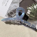 Chic pearlescent blue twisted hair claw clip with golden metal spring for women - Cross Twisted Large Claw / Blue