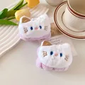 Lindas muñequeras de felpa de gato en blanco y lavanda para lavarse la cara y absorber - Estilo Gato Blanco