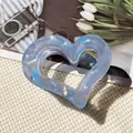 Translucent heart hair claw clip in iridescent light blue finish for women - Hollow Heart Claw / Iridescent Blue