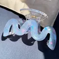 Iridescent wavy acrylic hair claw clip with holographic mermaid finish and gold spring - Wavy M-Curve Claw / Blue