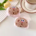 Pink and brown plush coral fleece headband with cute embroidered cookie cartoon character - Brown Cookies (pack Of 1)