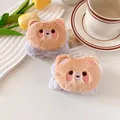 Plush brown bear wristband and headband set for washing face with gray fluffy texture - Bear Style