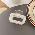 Elegant iridescent white rectangular hollow hair claw clip with golden metal spring - Rectangular Hollow Claw / Pearl White