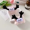 Pink coral fleece wristbands with cartoon eyes and deer horns for washing face - Pink Big Eyes Style