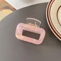 Rectangle hair claw clip in iridescent pink marble resin with gold metal spring - Rectangular Hollow Claw / Iridescent Pink