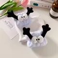 Plush light blue headband and wristband set with cute reindeer antlers for face washing - Light Blue (a Pair)