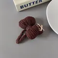 Barrette à cheveux nœud en tissu marron foncé avec ruban texturé et broderie - café