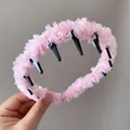Diadema de malla rosa con volantes y dientes para peinado infantil y agarre seguro - Diadema Floral Violeta Claro