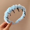 Diadema de tul plisado azul cielo con peine interior antideslizante para niñas pequeñas - Diadema Floral Azul