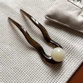 Forcina per capelli a U in acetato tartarugato con perla lucida per acconciature - Forcina U Perlina Bianca