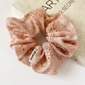 Peach pink lace embroidered scrunchie made of delicate tulle for elegant hair styling - Scrunchie Style / Dusty Pink