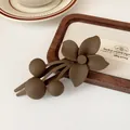 Elegant matte dark coffee flower hair clip with berry accents in a Morandi floral style - Brown Flower Hair Clip