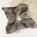 Elegant grey lace scrunchie with floral embroidery and wavy edges for women hair - Square Hair Tie Style / Gray