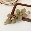 Morandi flower hair clip with matte olive green finish and 3-bead design details - Light Coffee Flower Hair Clip