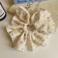 Chic cream oversized scrunchie with blue and yellow polka dots in seersucker texture - Polka Dot Style