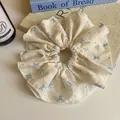 White oversized scrunchie with blue polka dots and bow print for a chic Korean style - Bow Style