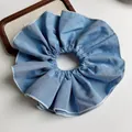 Light blue denim style oversized scrunchie with white stitching and twill fabric texture - Solid Denim Blue