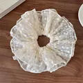 Französischer Vintage-Haargummi aus Spitze mit Gänseblümchen-Stickerei in Beige - Off-White Floral Mesh Doppellagiger Stil / Gebrochenes Weiß
