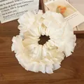 Elegant oversized layered cream white lace scrunchie with a soft ruffled tulle texture - Rice White Lace Edge Scrunchie