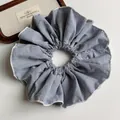 Oversized blue gingham checkered scrunchie with layered fabric and white edge stitching - Deep Blue Plaid