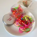 Colorful elastic hair bands set in a clear plastic jar with a silver twist lid - Multi-color Thickened