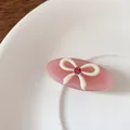 Pink oval acetate hair clip with white bow and sparkling pink rhinestone crystal - Pink Oval Hair Clip