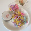 Colorful elastic hair ties for girls in a clear storage jar with silver lid - Candy Color Thickened