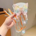 Embroidered butterfly hair clip with colorful long organza ribbons and bead accents - Orange Flower Large Butterfly Clip