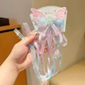 Pink and blue butterfly ribbon hair clip with embroidery and beads for girls - Blue Flower Large Butterfly With Ribbon