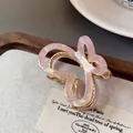 Pink iridescent acetate butterfly hair clip with gold metal frame and gradient finish - Gradient Pink