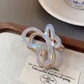 Mini iridescent blue acetate butterfly hair claw clip with golden metal spring - Gradient Blue