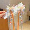 Hanfu butterfly hair clips with colorful tassels and soft organza wings for girls - Orange Flower Butterfly Tassel Clip