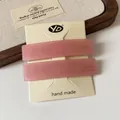 Elegant pair of pink matte acetate rectangular hair clips with Barrette La France engraving - Pink